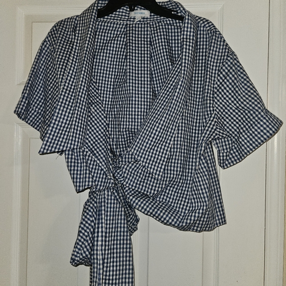 Reformation Tops - Reformation Navy and White Gingham Wrap Blouse